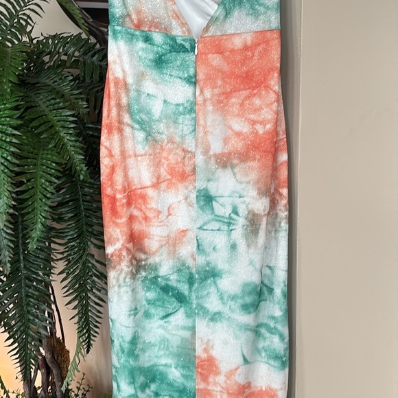Lulus Lover’s Paradise Metallic Tie Dye Maxi Dress Teal Orange Crisscross Back - Picture 13 of 16